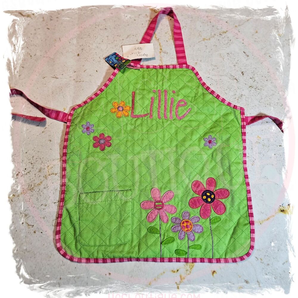 Personalized “Lillie” Child’s Apron – Floral Embroidered Kids Apron | Ready To S
